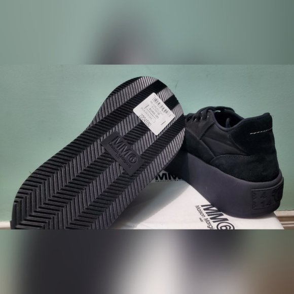 NIB MM6 MAISON MARGIELA Black Pewter Shell-Trimmed Suede Platform Sneakers sz 39 - Picture 9 of 10
